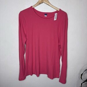 New Old Navy Hot Pink Long Sleeve Soft Ribbed Stretch T-Shirt Womens XXL Tall